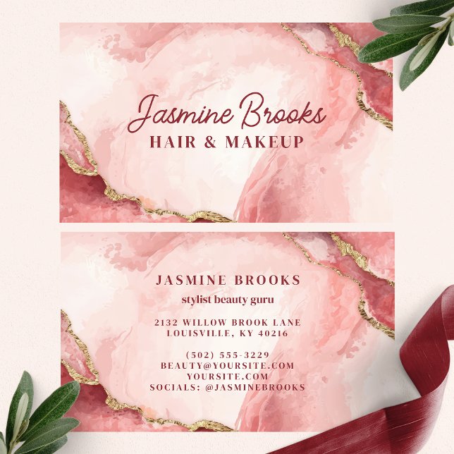 Blush Pink and Gold Marble Chic Watercolor  Business Card (Creator Uploaded)