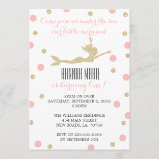 Blush Pink and Gold Mermaid Birthday Party Invitation