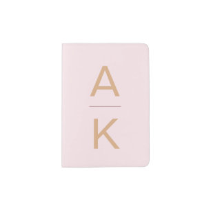 Blush pink and gold modern personalized monogram passport holder