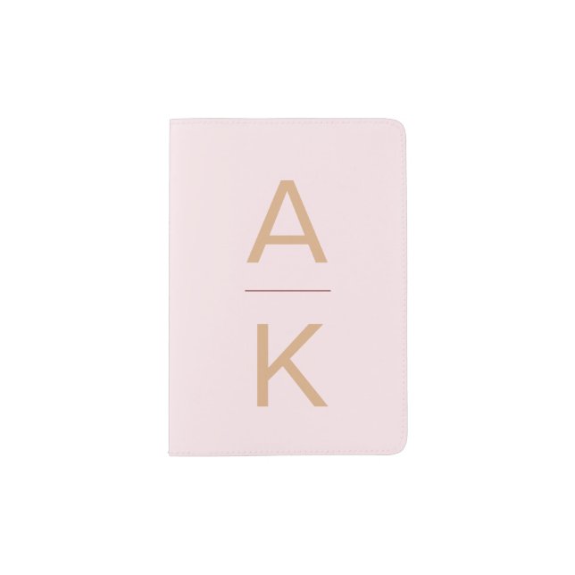 Blush pink and gold modern personalized monogram passport holder (Front)