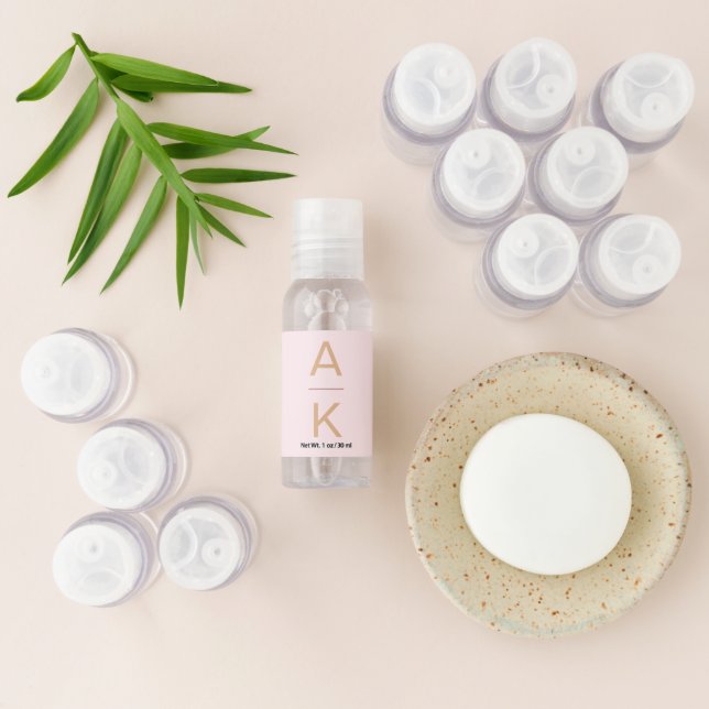 Blush pink and gold monogram Travel Bottle Set Hand Sanitizer (Laydown)