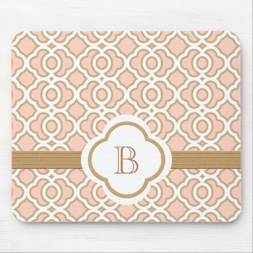 Blush Pink and Gold Moroccan Monogrammed Mouse Pad