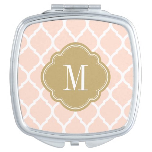 Blush Pink and Gold Moroccan Quatrefoil Monogram Mirror For Makeup