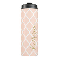 Blush Pink and Gold Moroccan Quatrefoil Monogram