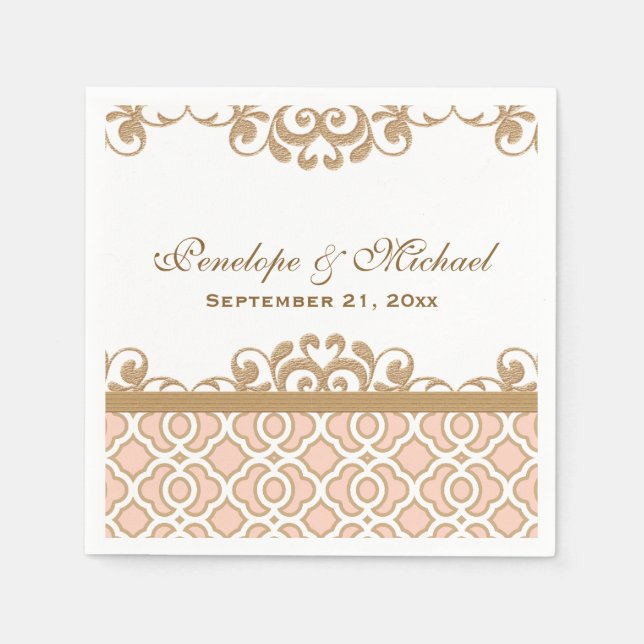 Blush Pink and Gold Moroccan Wedding Paper Napkins (Front)