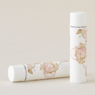 Blush Pink and Gold Peony Cupcake Baby Shower Lip Balm