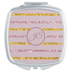 Blush Pink and Gold Personalized Compact Mirror