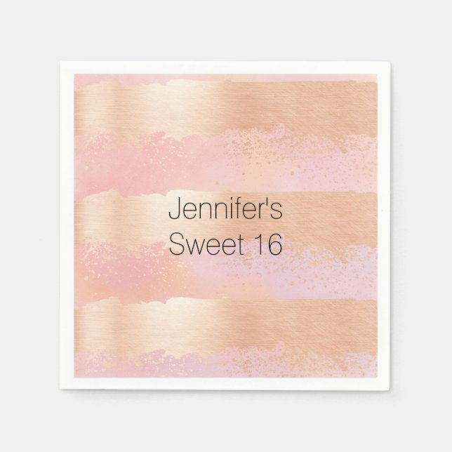 Blush Pink and Gold Personalized Paper Napkins (Front)