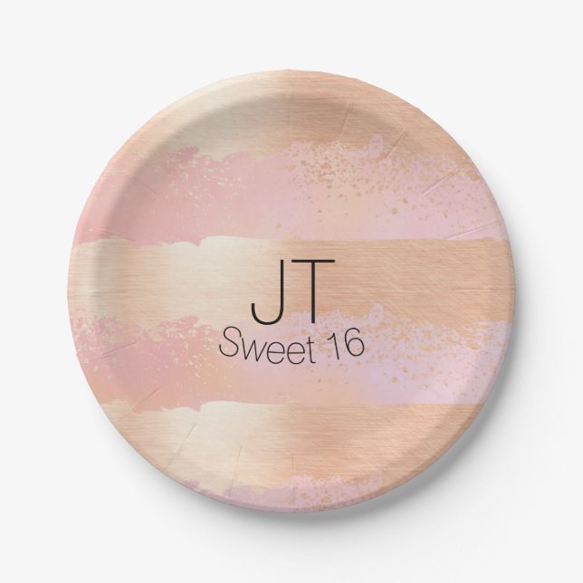 Blush Pink and Gold Personalized Paper Plate (Front)