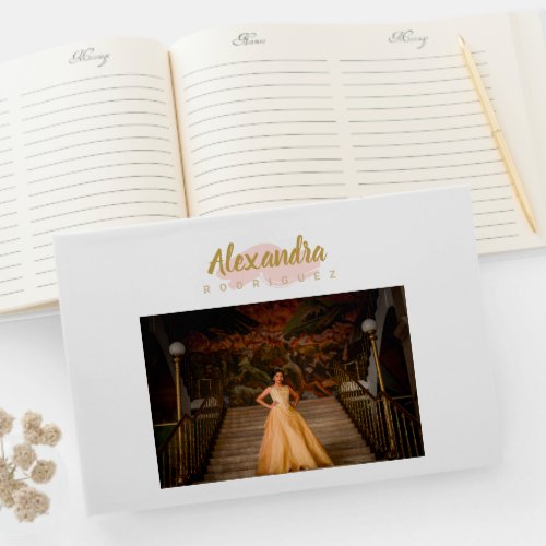 Blush Pink and Gold Photo Quinceanera Guest Book