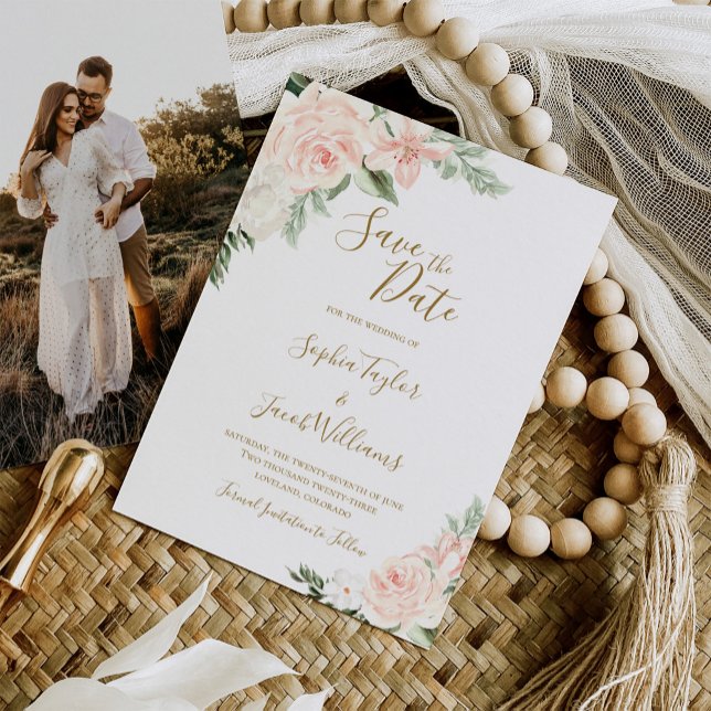 Blush Pink and Gold Photo Wedding Save the Date (Creator Uploaded)