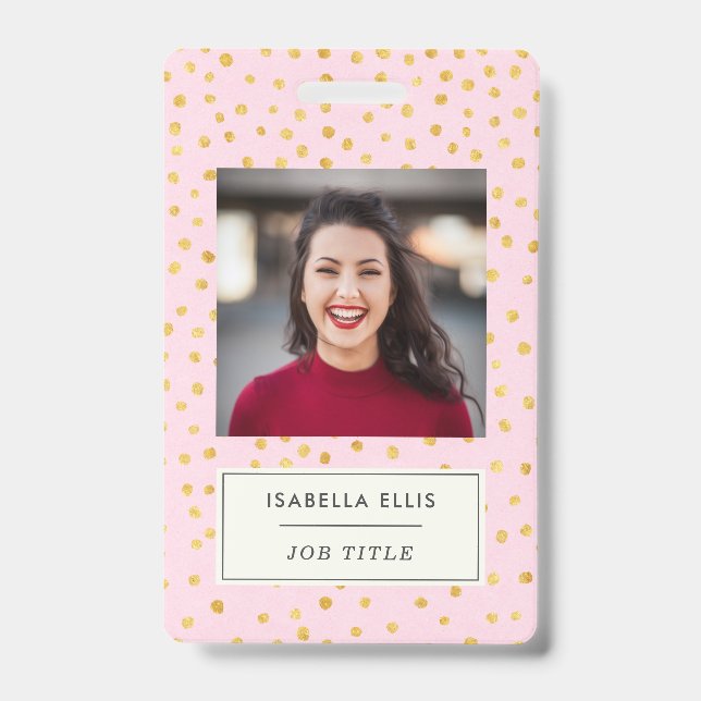 Blush Pink and Gold Polka Dot Custom Name Office Badge (Front)
