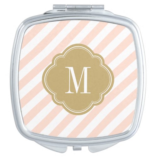 Blush Pink and Gold Preppy Stripes Monogram Mirror For Makeup