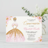 Blush pink and gold princess quinceanera invitation (Standing Front)