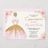 Blush pink and gold princess quinceanera invitation (Front/Back)