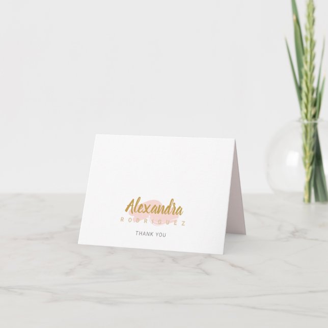 Blush Pink and Gold Quinceanera Thank You Card (Front)