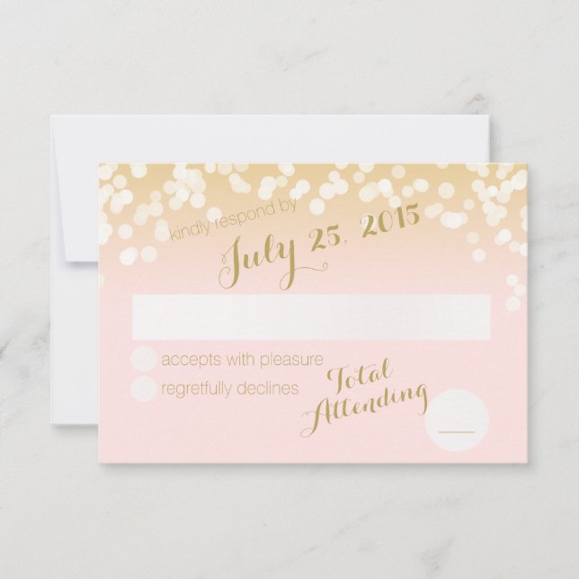 Blush Pink and Gold Sparkle Lights RSVP Card (Front)