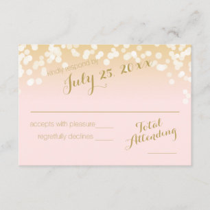 Blush Pink and Gold Sparkle Lights RSVP Card