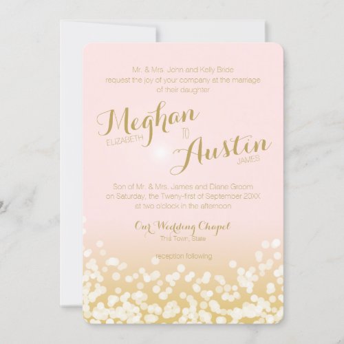 Blush Pink and Gold Sparkle Lights Wedding Invitation
