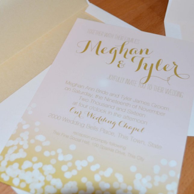 Blush Pink and Gold Sparkle Wedding Invitation (Creator Uploaded)