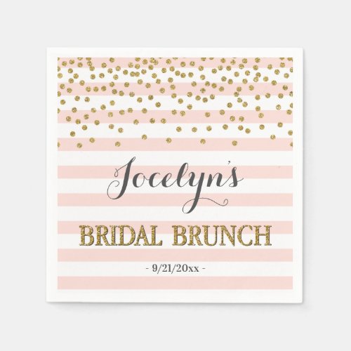 Blush Pink and Gold Stripes Confetti Bridal Brunch Napkins
