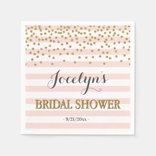 Blush Pink and Gold Stripes Confetti Bridal Shower Napkins