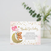 Blush Pink and Gold Teddy Bear Books for Baby Invitation Postcard (Standing Front)