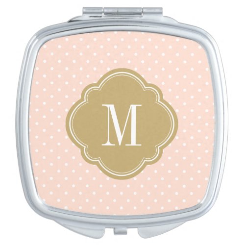 Blush Pink and Gold Tiny Dots Monogram Makeup Mirror