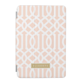 Blush Pink and Gold Trellis Custom Monogram iPad Mini Cover