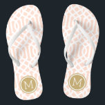 Blush Pink and Gold Trellis Monogram Flip Flops<br><div class="desc">Custom printed flip flop sandals with a stylish modern trellis pattern and your custom monogram or other text in a circle frame. Click Customize It to change text fonts and colors or add your own images to create a unique one of a kind design!</div>