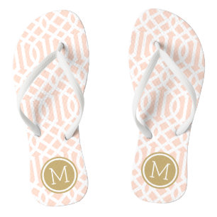 Blush Pink and Gold Trellis Monogram Flip Flops