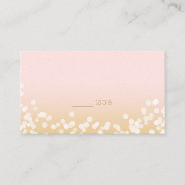 Blush Pink and Gold Twinkle Lights Seating Place Card (Front)