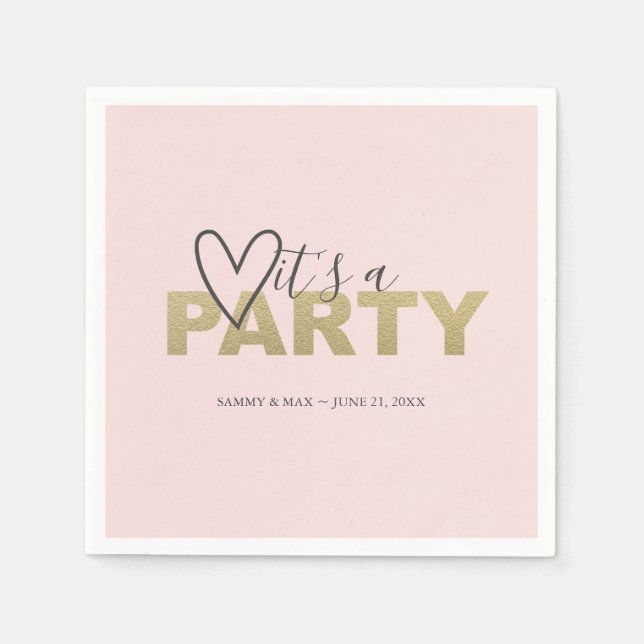 Blush Pink and Gold Valentine's Heart Themed Napkins (Front)