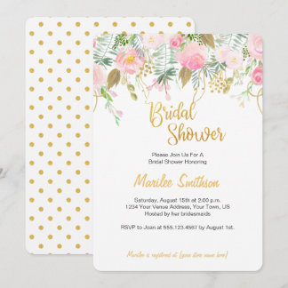 Blush Pink and Gold Watercolor Bridal Shower Invitation
