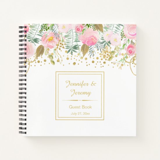 Blush Pink and Gold Watercolor Floral Guest Book |
