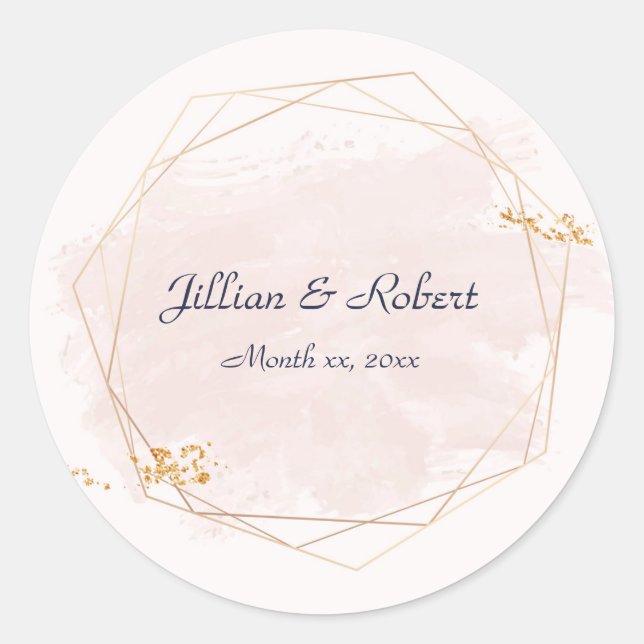 Blush Pink and Gold Wedding Classic Round Sticker (Front)