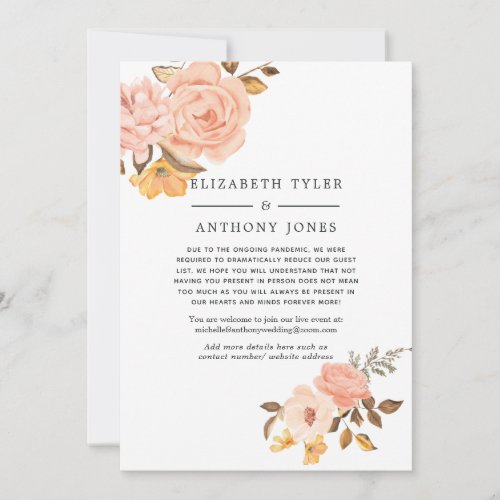 Blush Pink and Gold Wedding Reduced Guest List Announcement