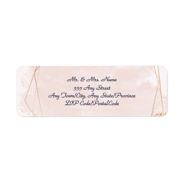 Blush Pink and Gold Wedding Return Address Label (Front)