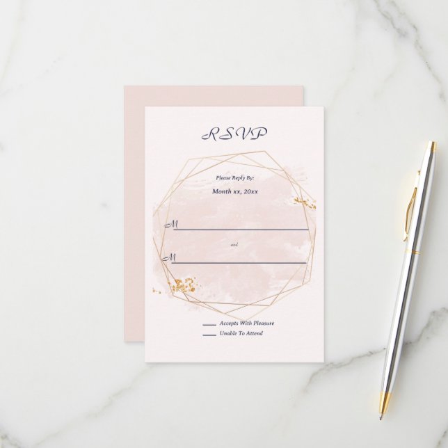 Blush Pink and Gold Wedding  RSVP Card (Front/Back In Situ)