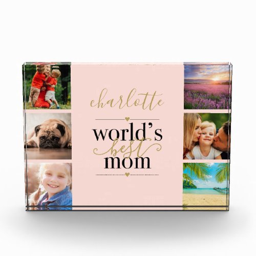 Blush Pink and Gold Worlds Best Mom Personalized 6 Photo Block