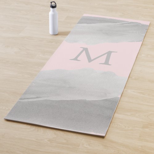 Blush Pink and Gray Watercolor Wash Monogrammed Yoga Mat