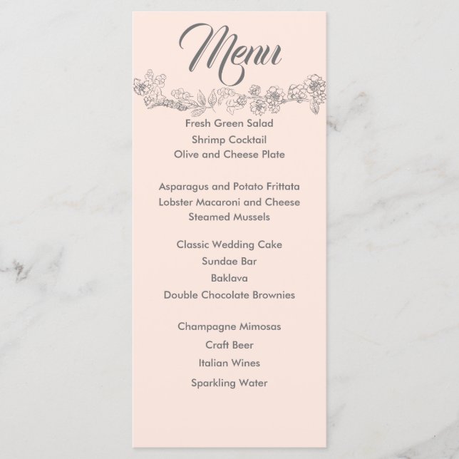 Blush Pink and Gray Wedding Menu (Front)