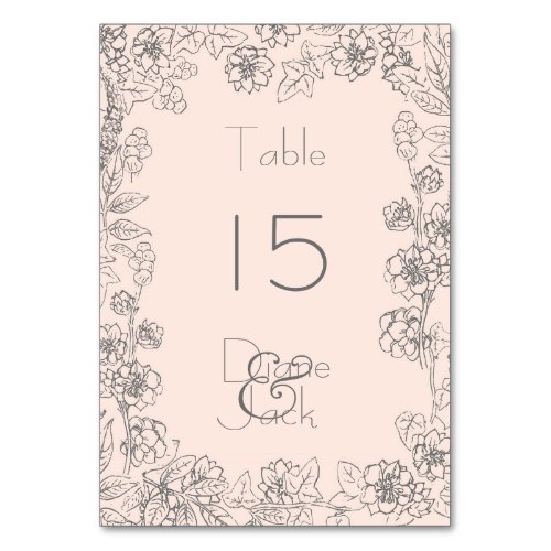 Blush Pink and Gray Wedding Table Number
