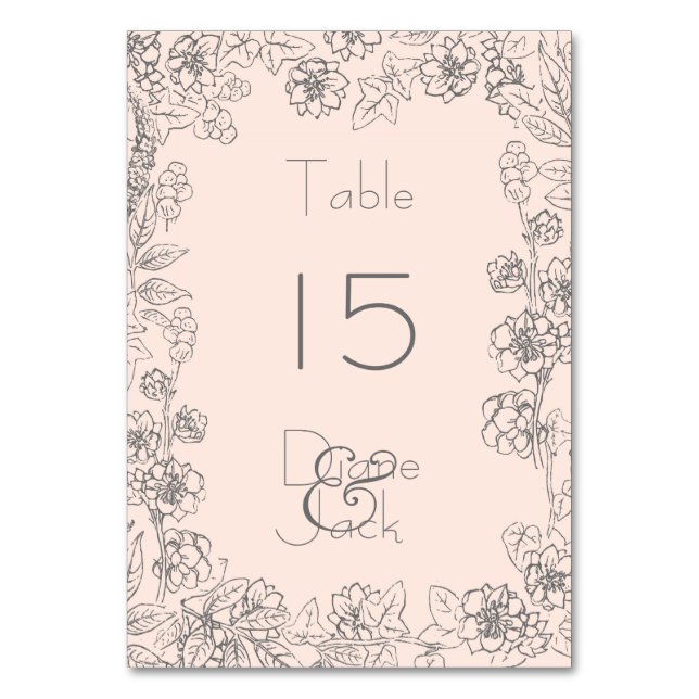 Blush Pink and Gray Wedding Table Number (Front)