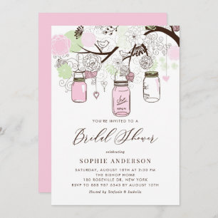 Blush Pink and Green Mason Jars Bridal Shower Invitation