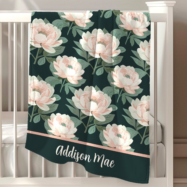 Blush Pink And Green Peonies Floral Girl Baby Blanket (Creator Uploaded)