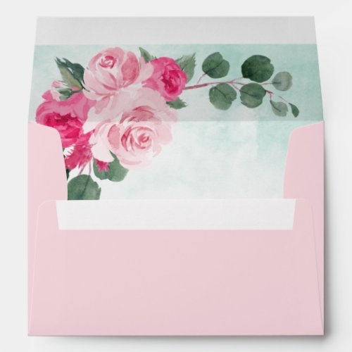 Blush Pink and Green Watercolor Floral Wedding Envelope