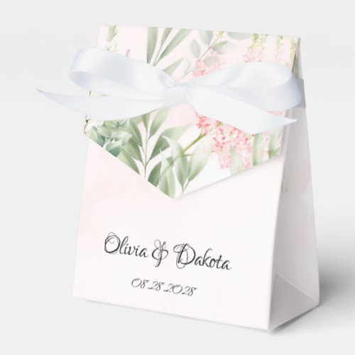 Blush Pink and Greenery Leaves Chic Wedding Favor Boxes