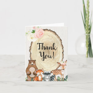 Blush pink and greenery rustic woodland animals letterpress thank you card