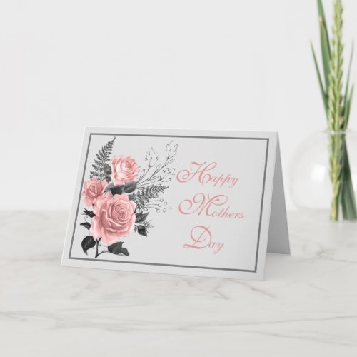 Blush Pink and Grey Floral Mothers Day Card